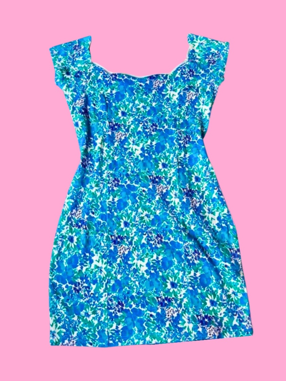 90s Blue Floral Off-Shoulder Mini Dress